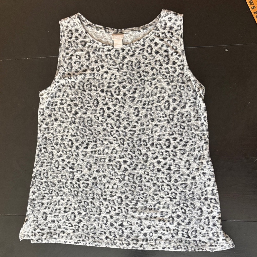 Chico's Gray and Black Leopard Print Top